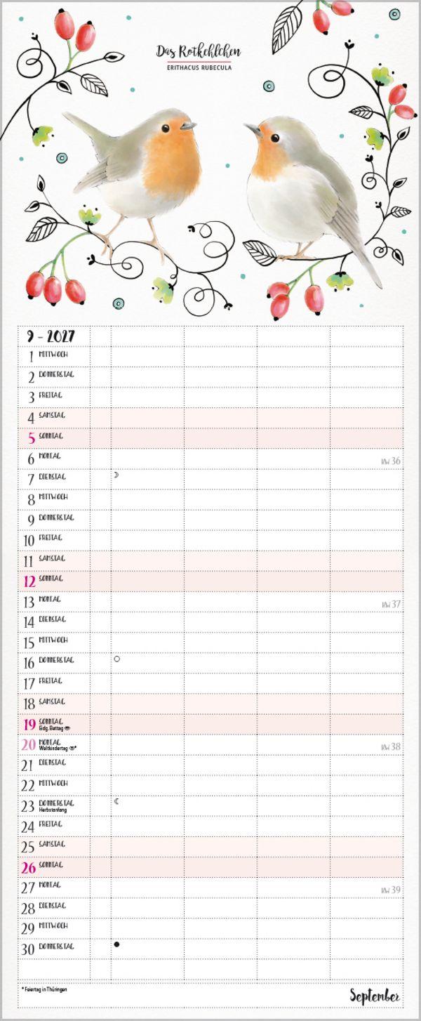 Beispielinhalt (Bild) Familienplaner Pretty Birds 2027