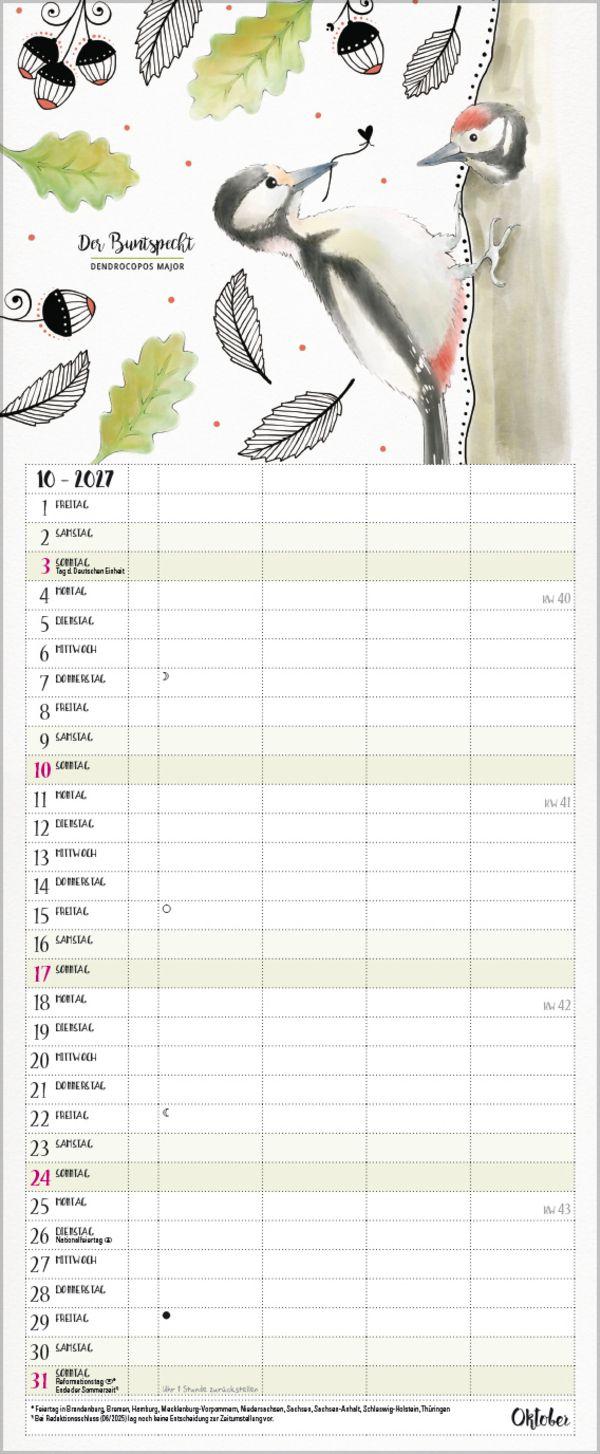 Beispielinhalt (Bild) Familienplaner Pretty Birds 2027