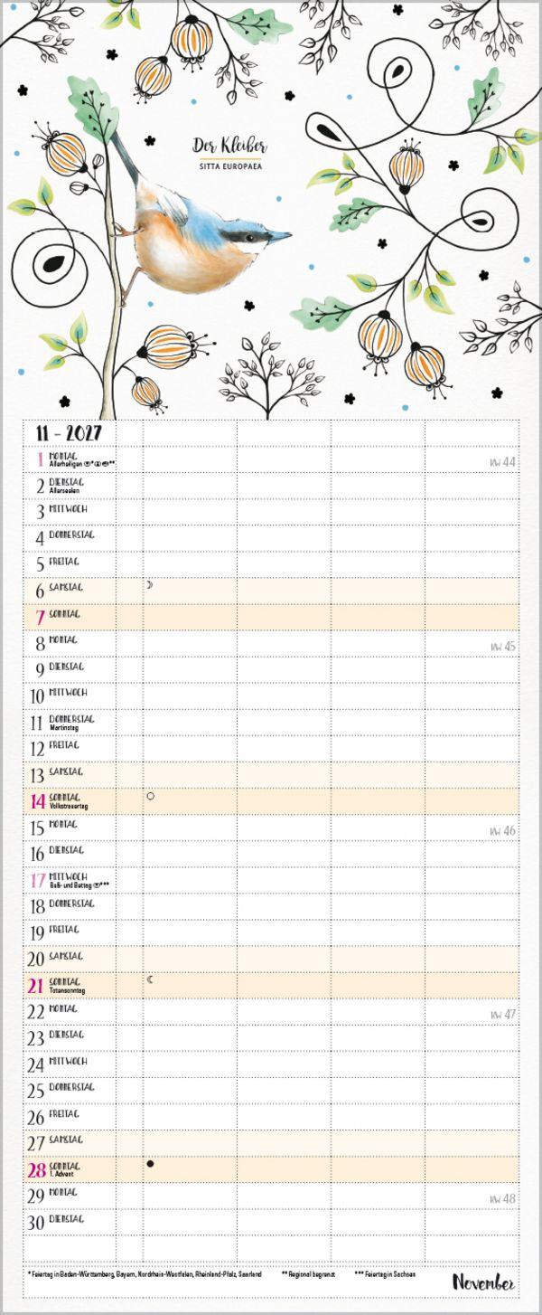 Beispielinhalt (Bild) Familienplaner Pretty Birds 2027