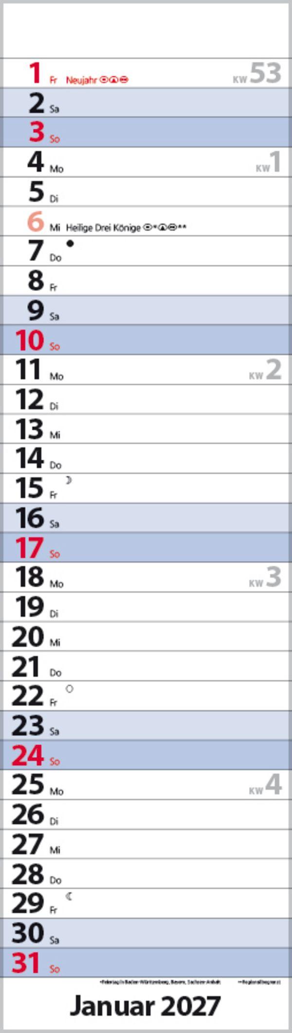 Beispielinhalt (Bild) Streifenplaner Mini Blau 2027