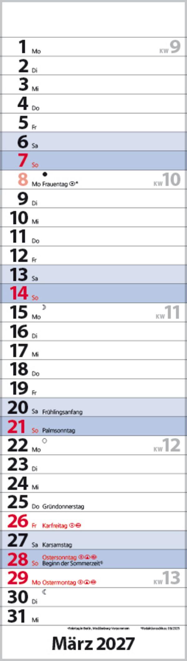 Beispielinhalt (Bild) Streifenplaner Mini Blau 2027