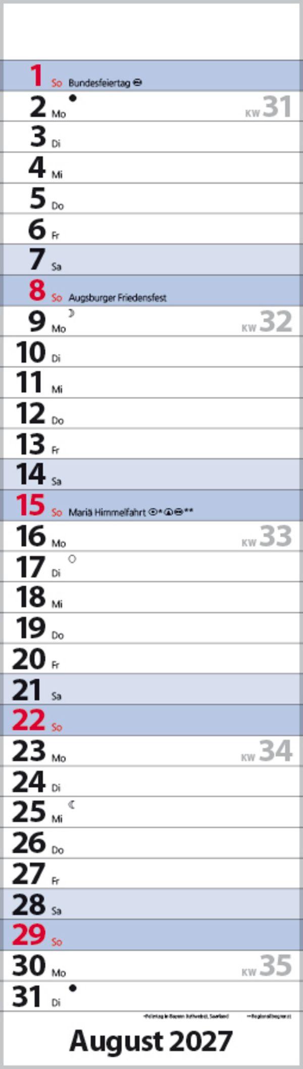 Beispielinhalt (Bild) Streifenplaner Mini Blau 2027
