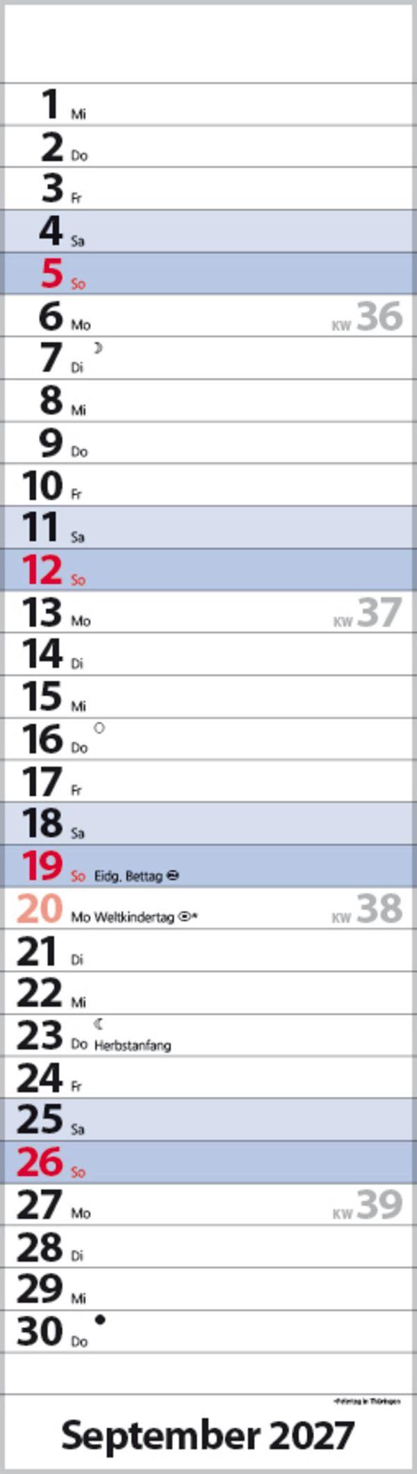 Beispielinhalt (Bild) Streifenplaner Mini Blau 2027