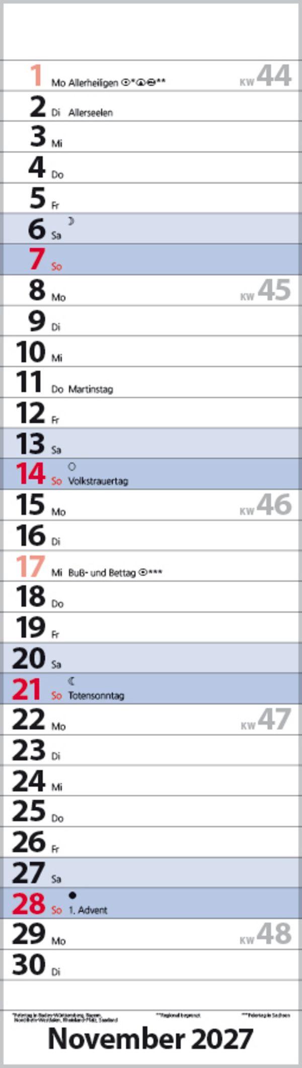 Beispielinhalt (Bild) Streifenplaner Mini Blau 2027