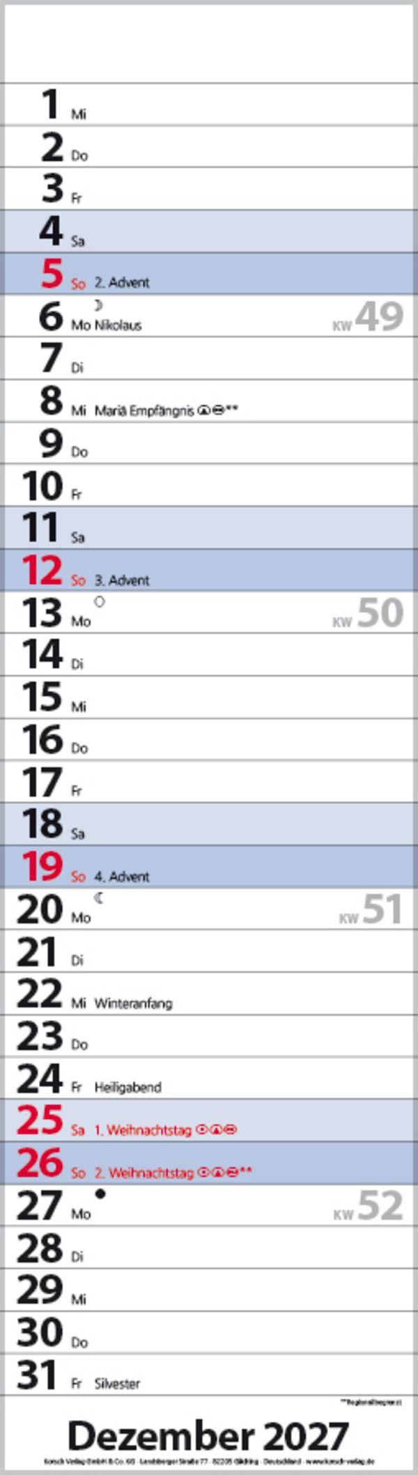 Beispielinhalt (Bild) Streifenplaner Mini Blau 2027