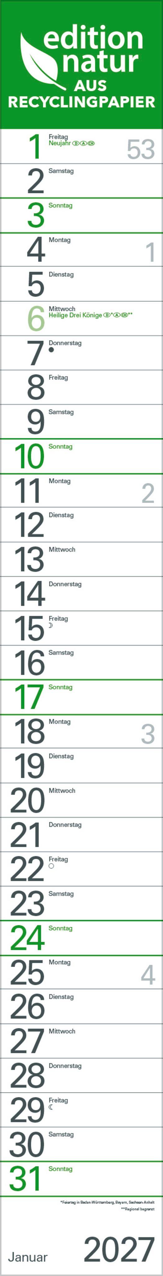 Vorderes Coverbild Streifenplaner Grün Recyclingpapier Edition Natur 2027