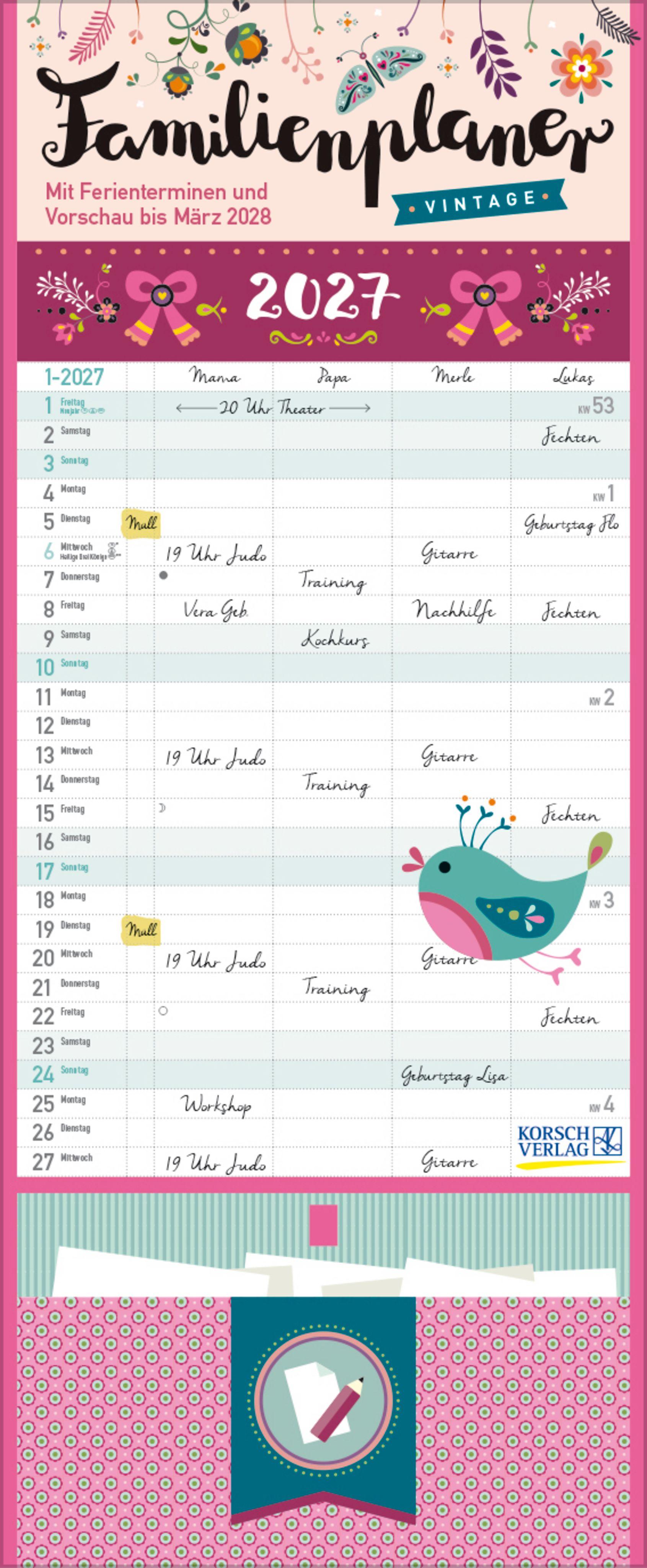 Vorderes Coverbild Familienplaner Vintage Zetteltasche 2027