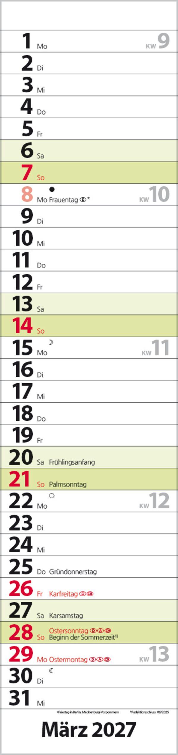 Beispielinhalt (Bild) Streifenplaner Compact Grün 2027