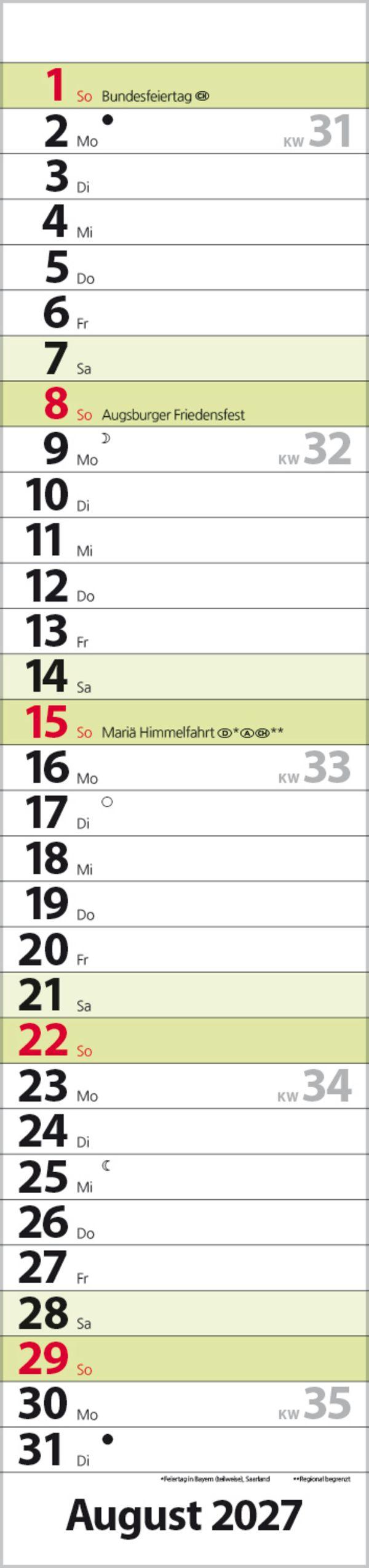 Beispielinhalt (Bild) Streifenplaner Compact Grün 2027