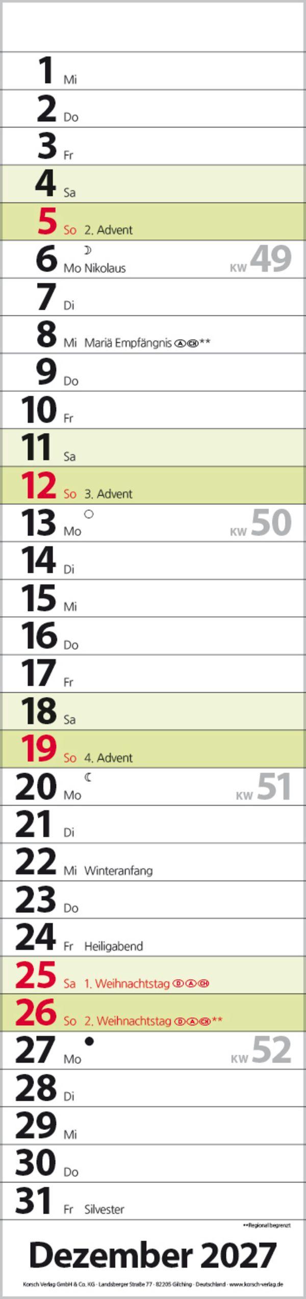 Beispielinhalt (Bild) Streifenplaner Compact Grün 2027