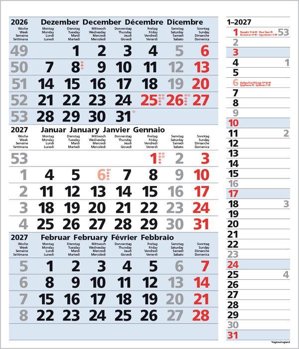 Beispielinhalt (Bild) 3-Monats-Planer Combi Blau 2027