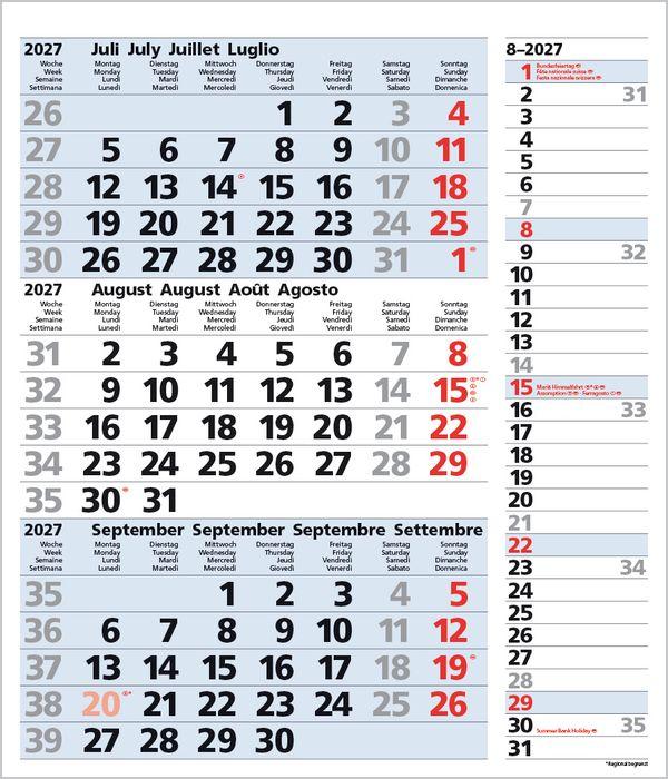 Beispielinhalt (Bild) 3-Monats-Planer Combi Blau 2027