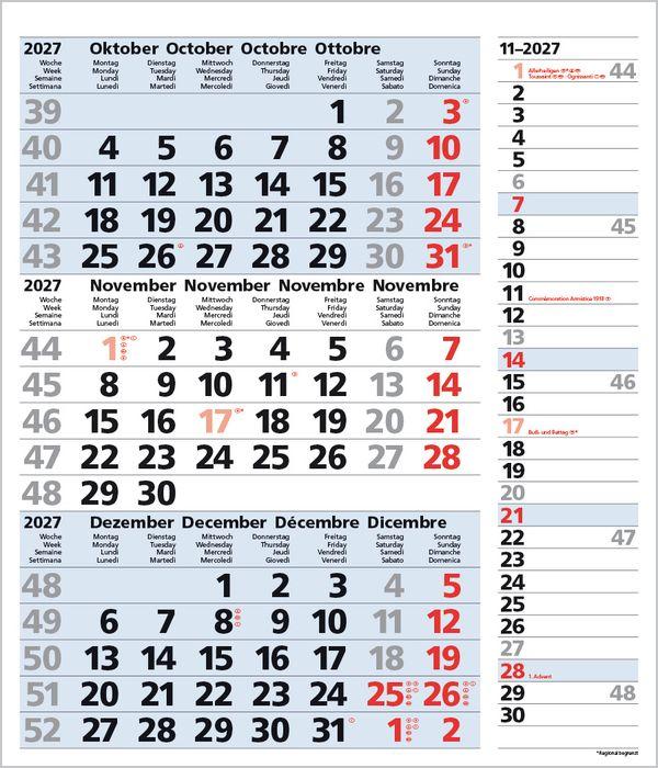 Beispielinhalt (Bild) 3-Monats-Planer Combi Blau 2027