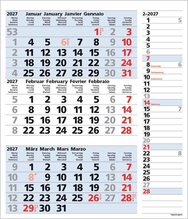 Beispielinhalt (Bild) 3-Monats-Planer Combi Blau 2027