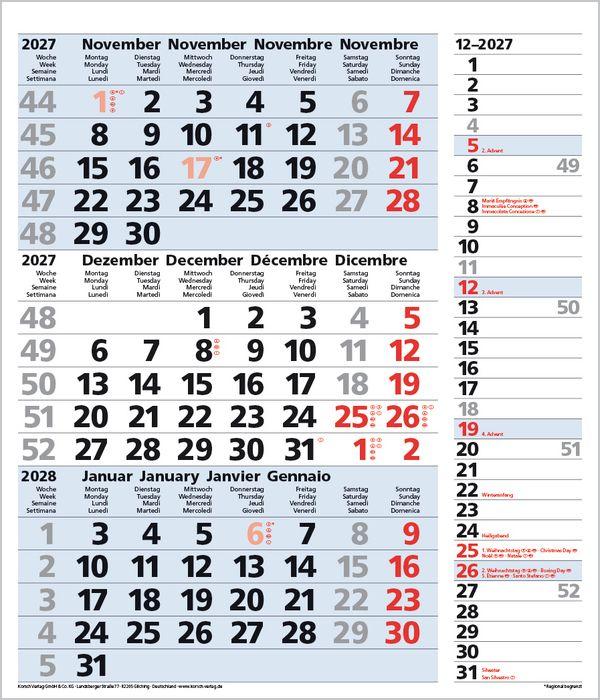 Beispielinhalt (Bild) 3-Monats-Planer Combi Blau 2027