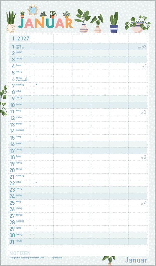 Beispielinhalt (Bild) Familienplaner Happy Plants 2027