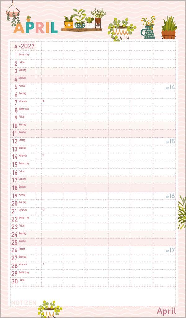 Beispielinhalt (Bild) Familienplaner Happy Plants 2027