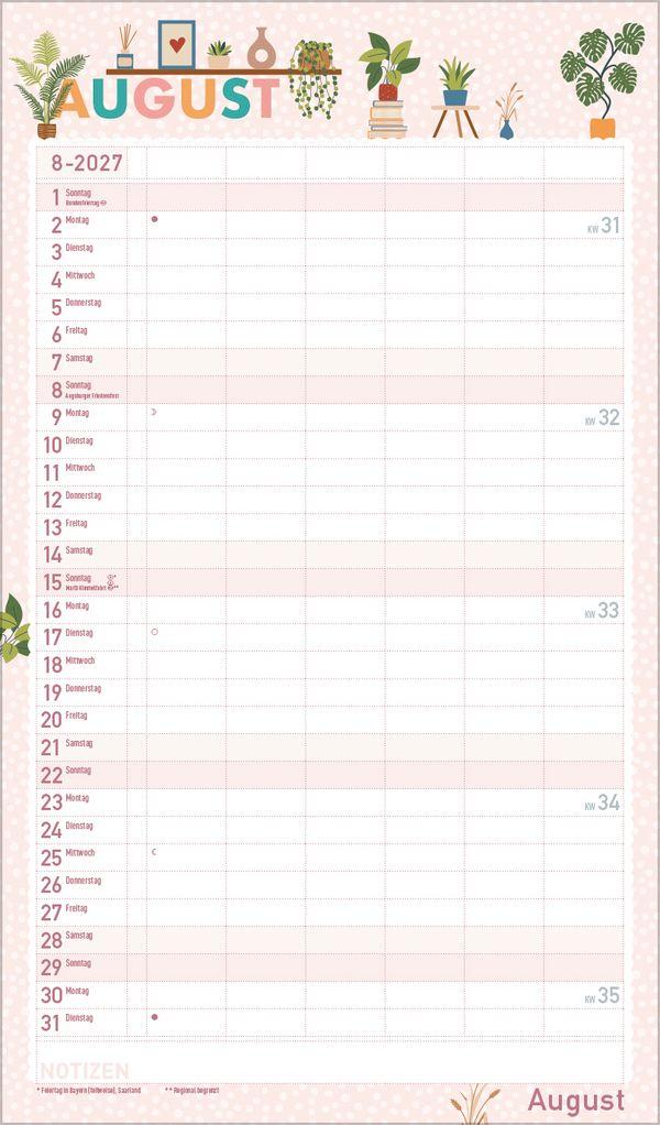 Beispielinhalt (Bild) Familienplaner Happy Plants 2027
