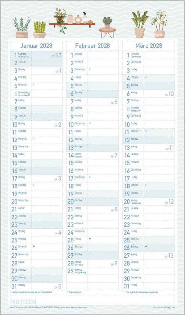 Beispielinhalt (Bild) Familienplaner Happy Plants 2027