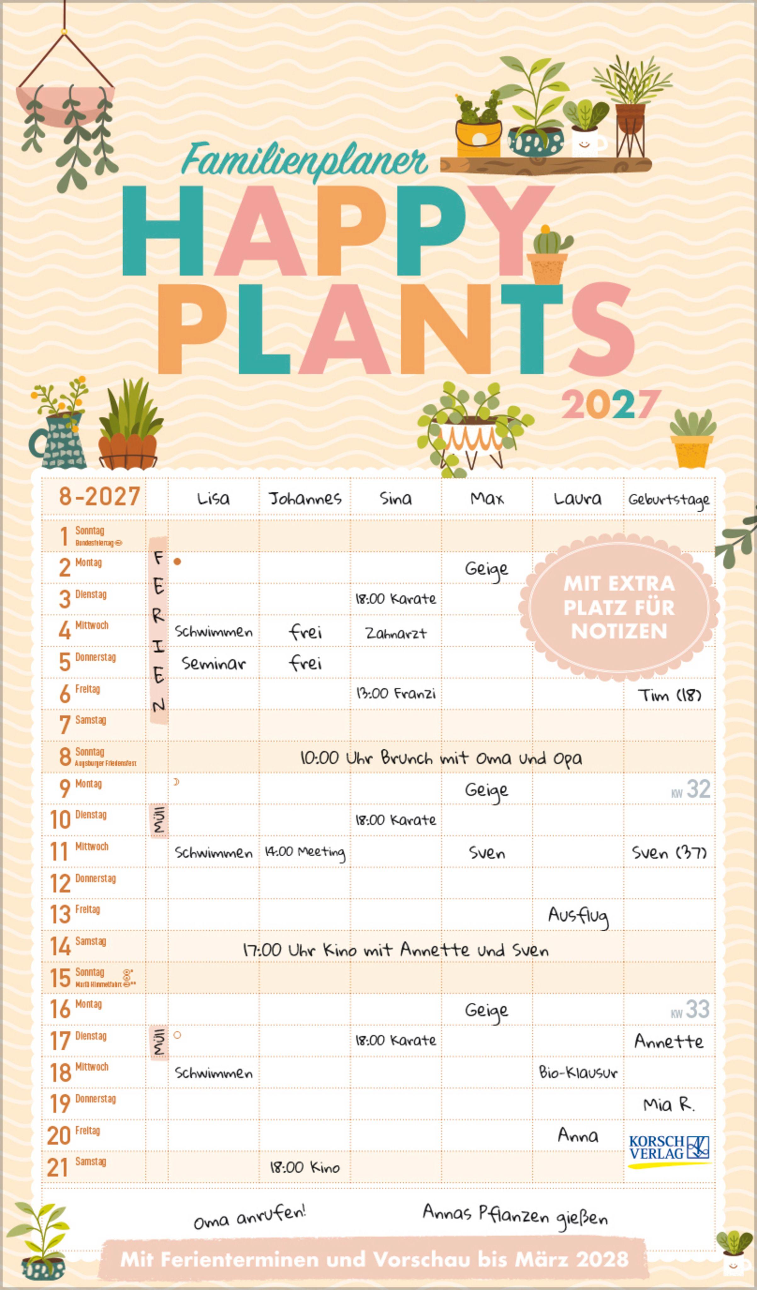 Vorderes Coverbild Familienplaner Happy Plants 2027