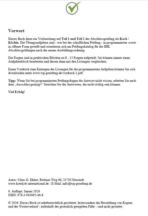 Beispielinhalt (Bild) Top Prüfung Koch / Köchin - 450 Übungsaufgaben für die Abschlussprüfung