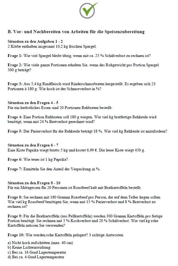 Beispielinhalt (Bild) Top Prüfung Koch / Köchin - 450 Übungsaufgaben für die Abschlussprüfung
