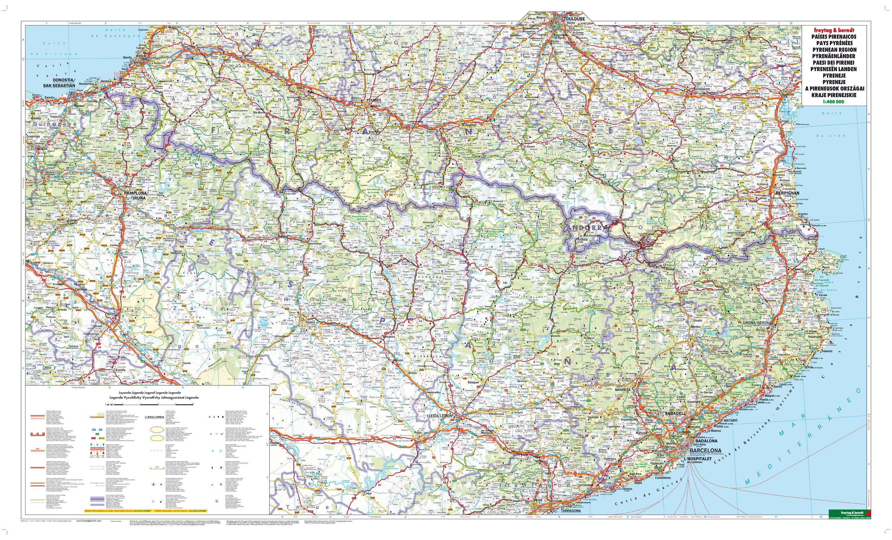 Beispielinhalt (Bild) freytag & berndt Straßenkarte Pyrenäen, Frankreich - Spanien - Andorra 1:400.000