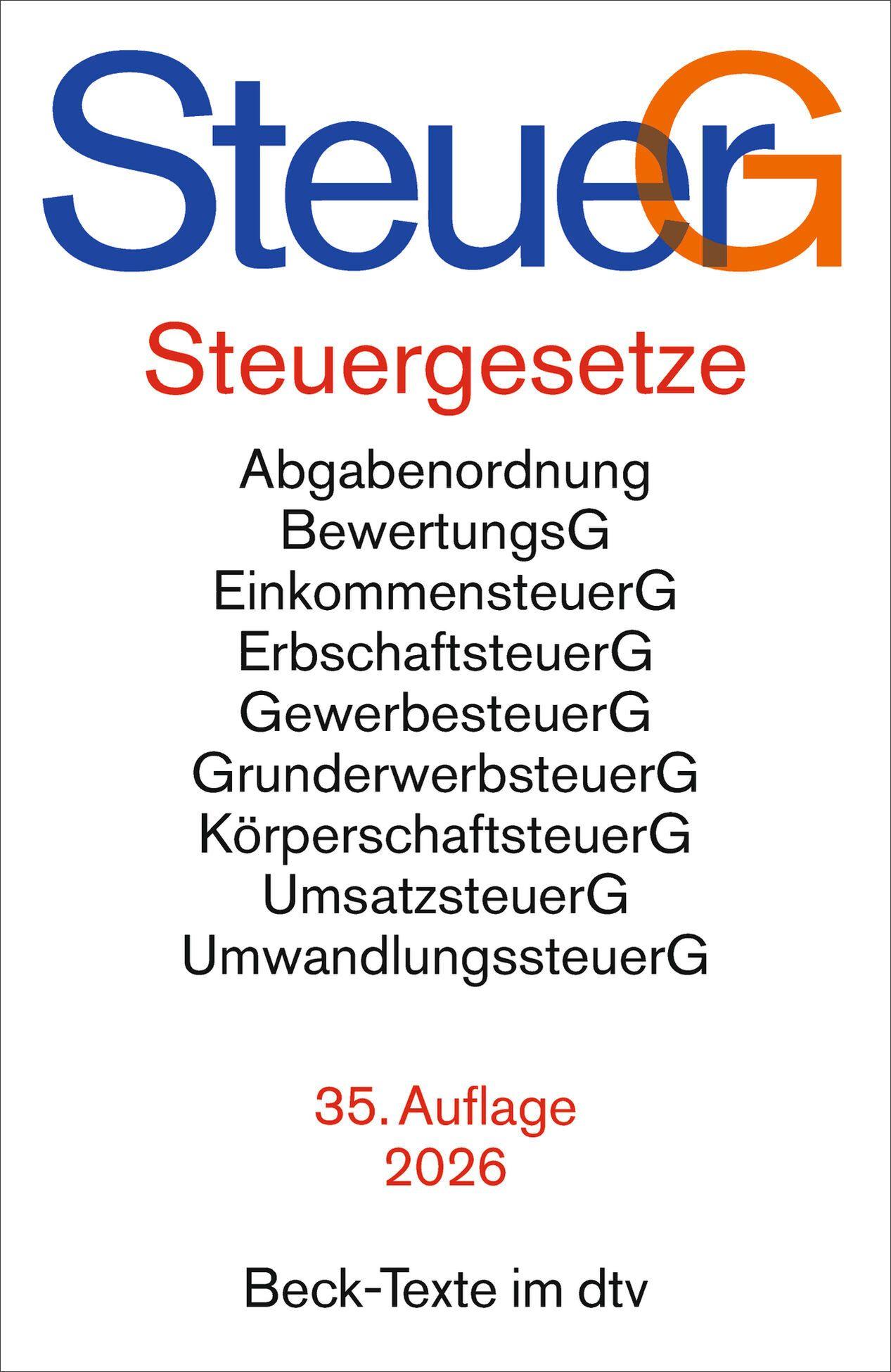 Vorderes Coverbild Steuergesetze. SteuerG