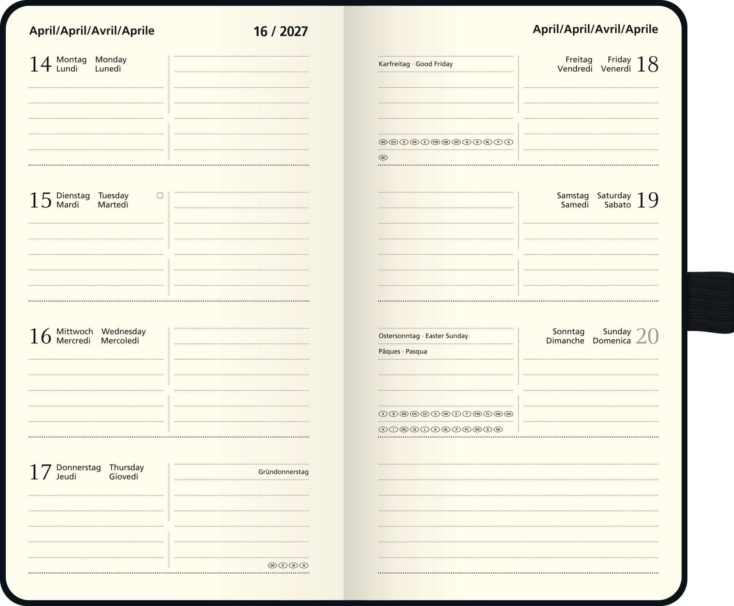 Beispielinhalt (Bild) BRUNNEN 1075666907 Taschenkalender Kompagnon Mod. 756 66 2027 A6, Kunststoff, schwarz