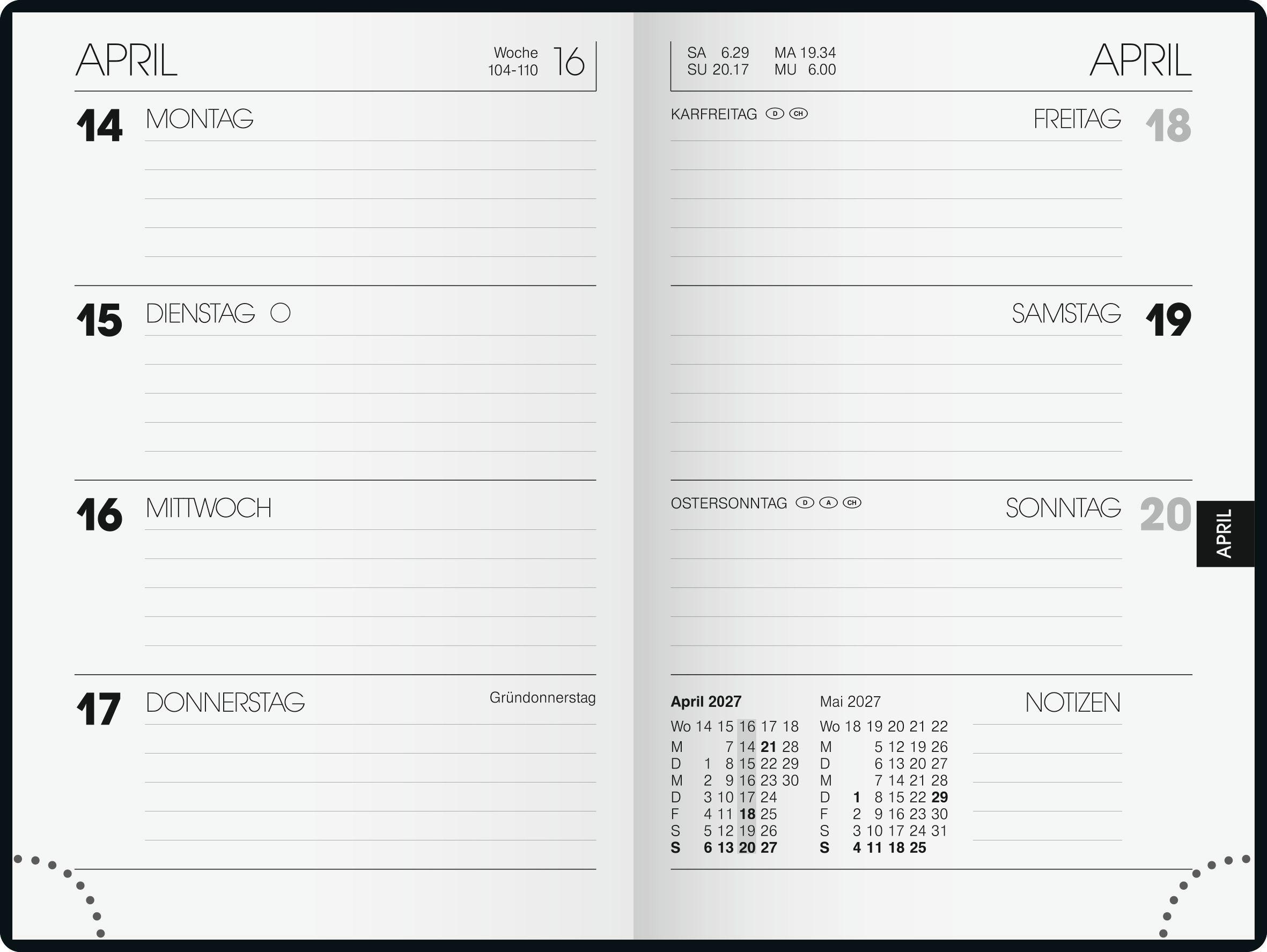 Beispielinhalt (Bild) BRUNNEN 1072311907 Taschenkalender Mod. 723 2027 A7, Kunststoff, schwarz