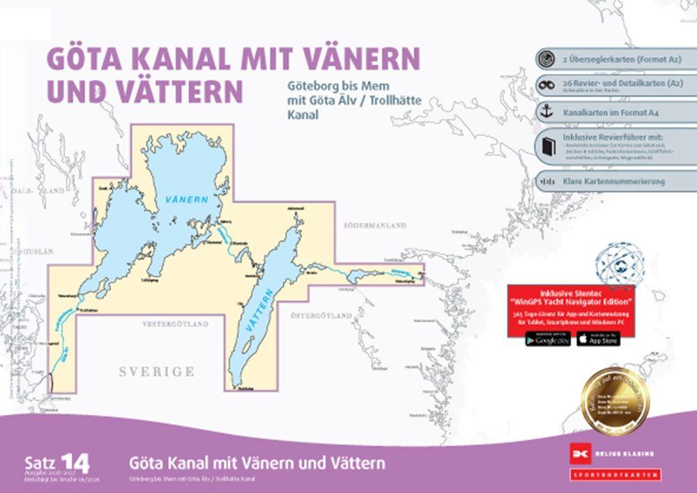 Vorderes Coverbild Sportbootkarten Satz 14: Göta Kanal mit Vänern und Vättern (Ausgabe 2026/2027)