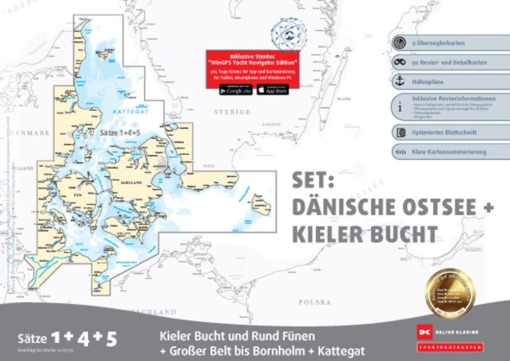 Vorderes Coverbild Sportbootkarten Satz 1, 4 und 5   Set: Dänische Ostsee und Kieler Bucht (Ausgabe 2026)