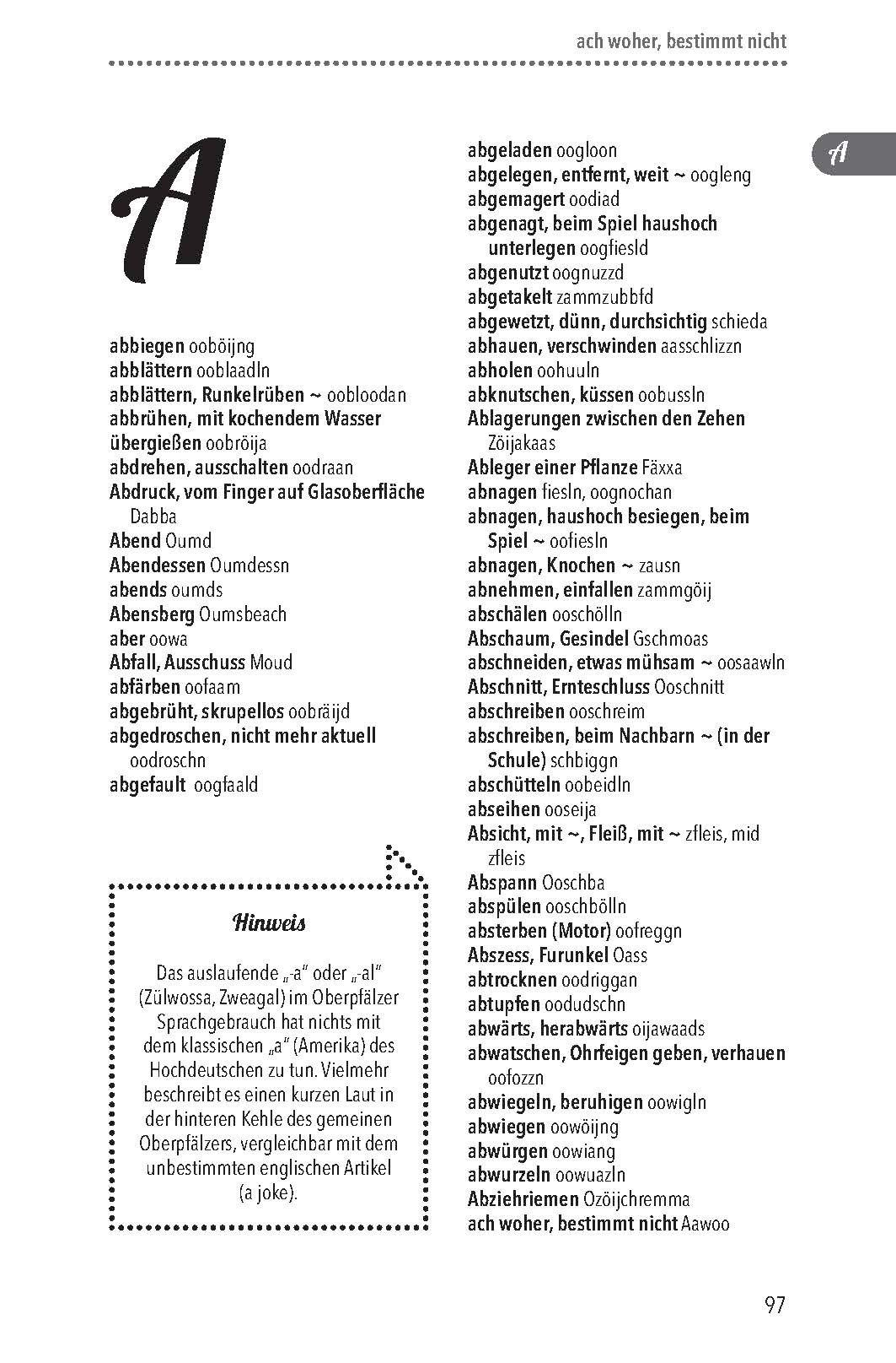 Beispielinhalt (Bild) Oberpfälzer Wörterbuch