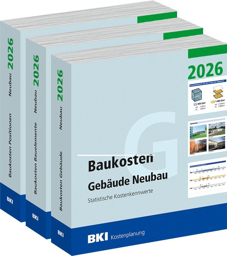 Vorderes Coverbild BKI Baukosten Gebäude + Positionen + Bauelemente Neubau 2026 - Kombi Teil 1-3