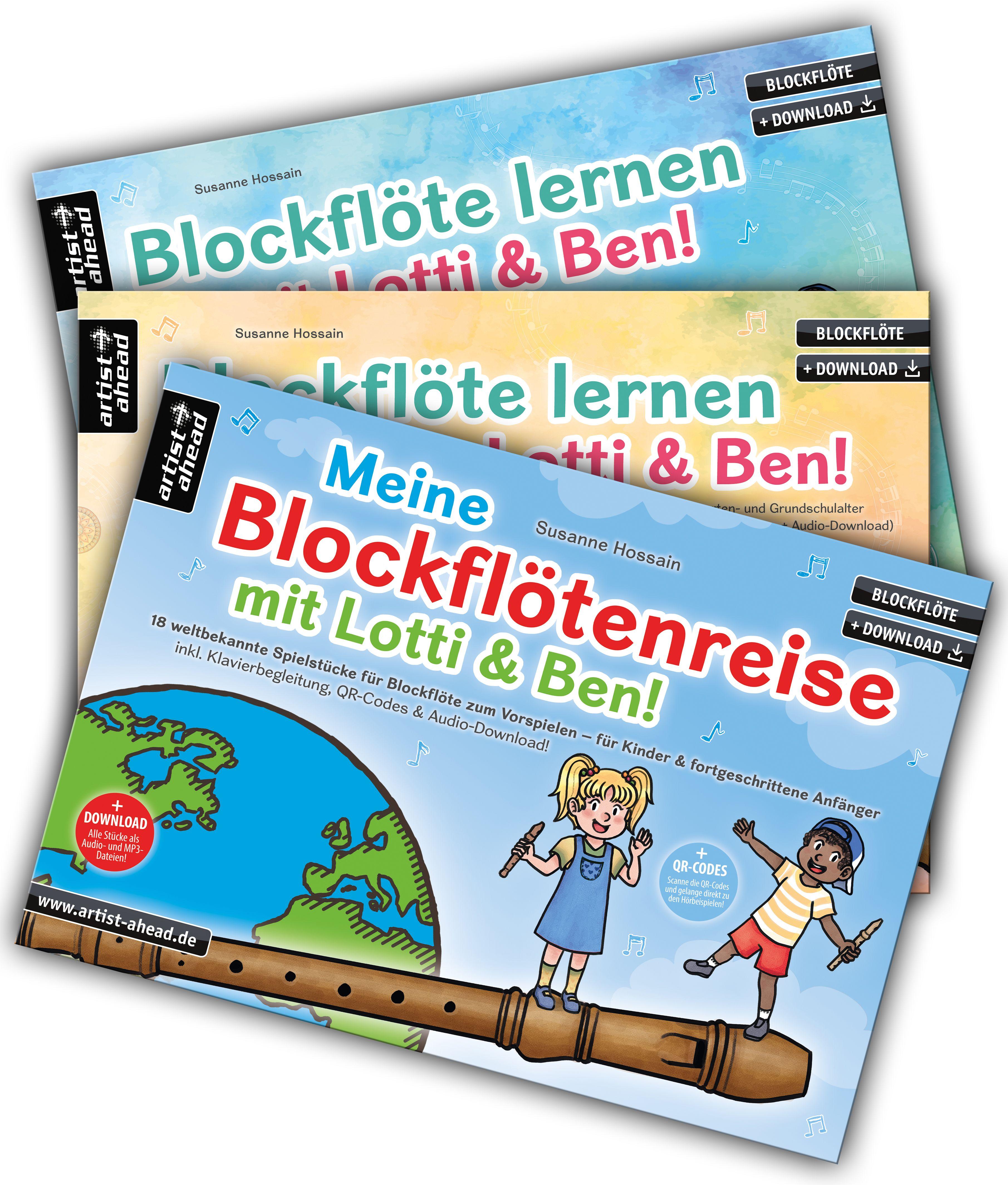 Vorderes Coverbild Blockflöte lernen mit Lotti & Ben - Band 1 und 2 + Meine Blockflötenreise im Set!