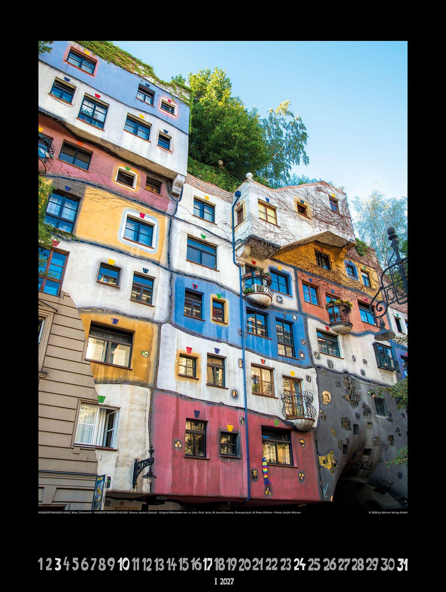 Beispielinhalt (Bild) Großer Hundertwasser Architektur Kalender 2027