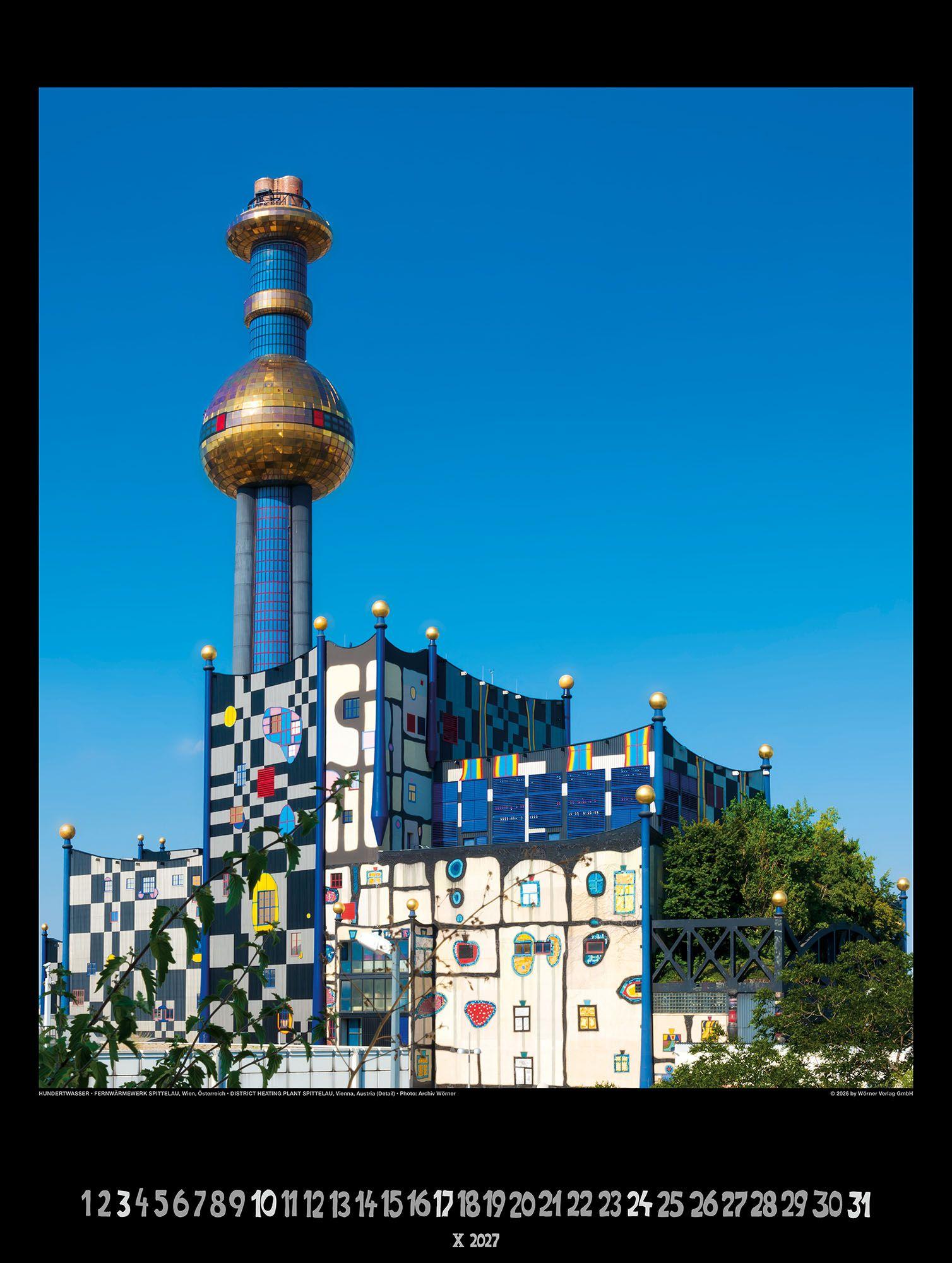 Beispielinhalt (Bild) Großer Hundertwasser Architektur Kalender 2027