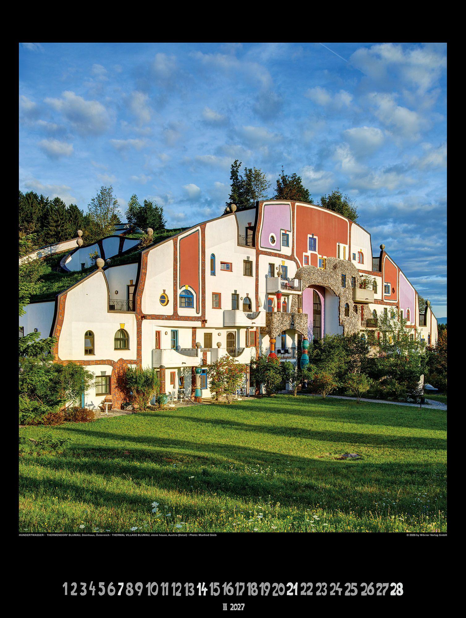 Beispielinhalt (Bild) Großer Hundertwasser Architektur Kalender 2027