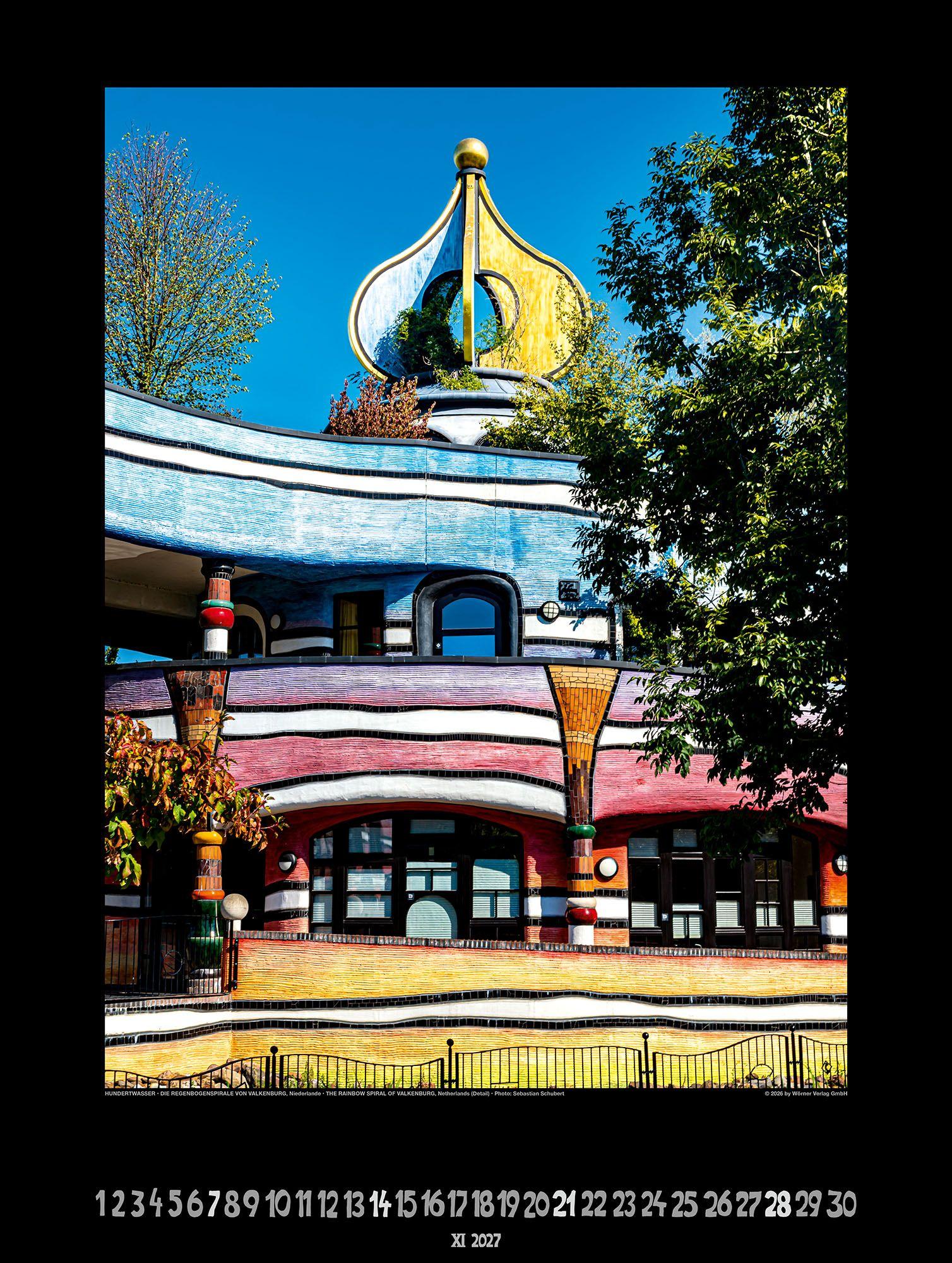 Beispielinhalt (Bild) Großer Hundertwasser Architektur Kalender 2027
