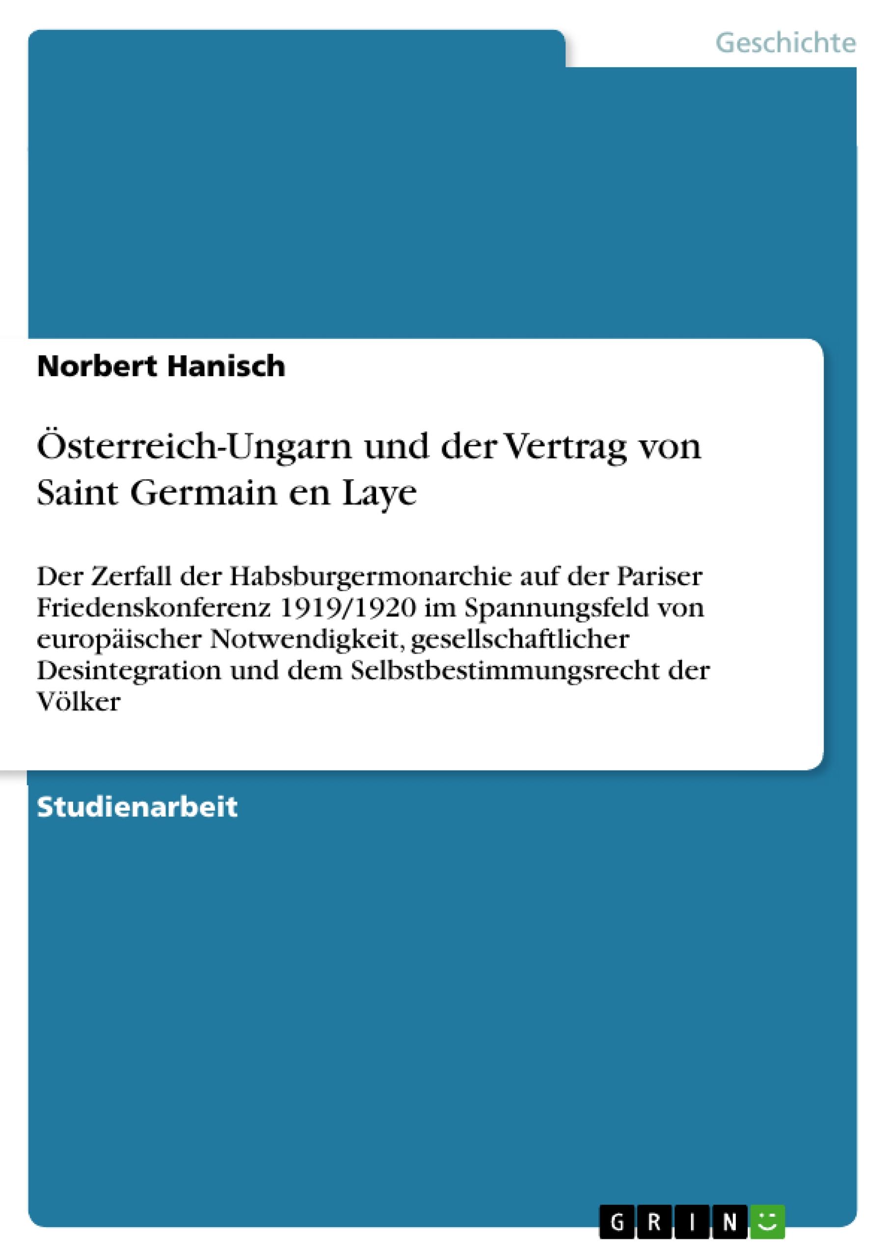 Vorderes Coverbild Österreich-Ungarn und der Vertrag von Saint Germain en Laye