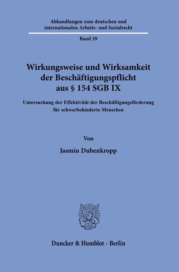 Vorderes Coverbild Wirkungsweise und Wirksamkeit der Beschäftigungspflicht aus § 154 SGB IX