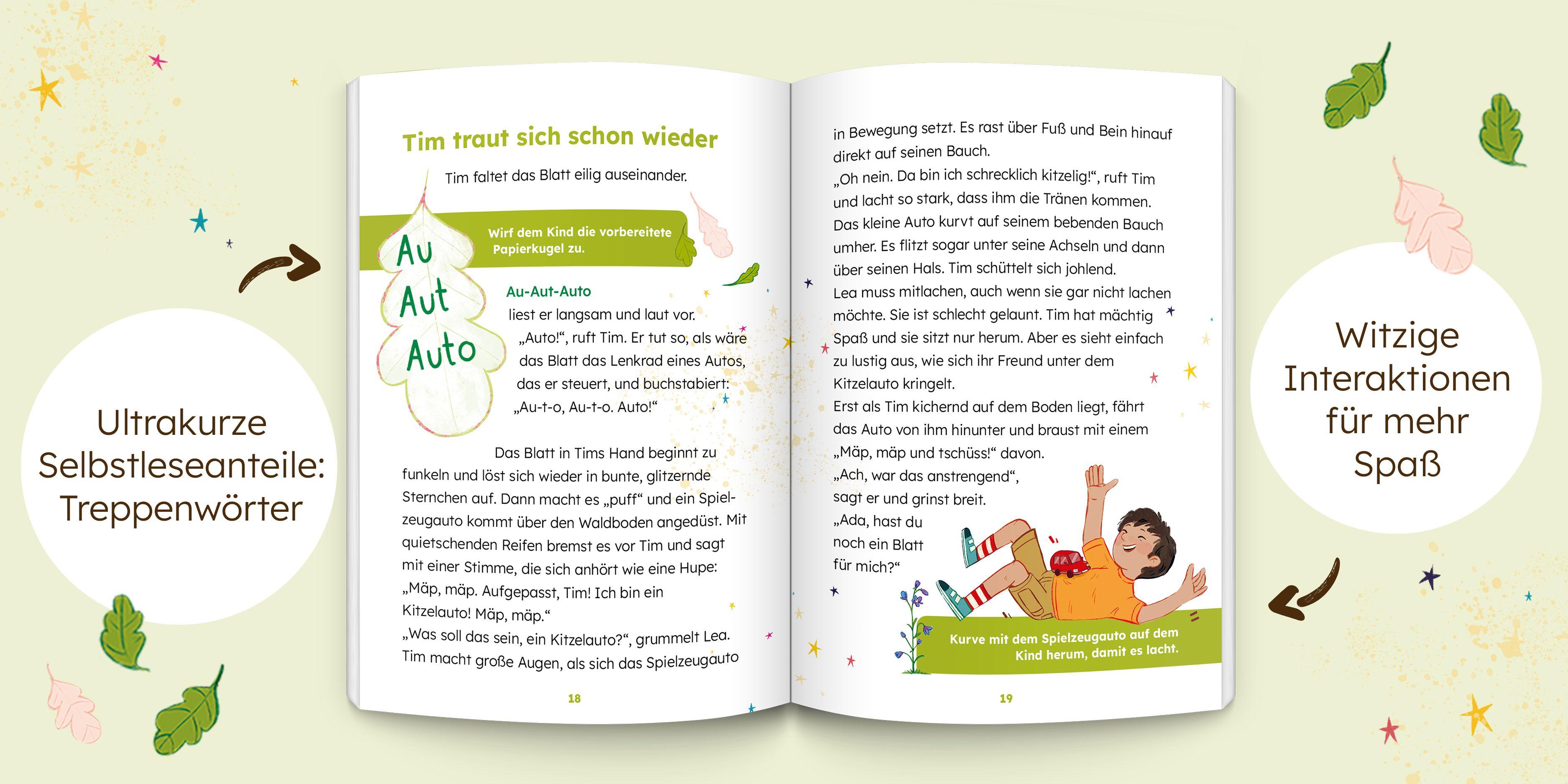 Beispielinhalt (Bild) Lesewald, Der Zauber erwacht: Buch zum Lesen lernen mit der magischen Eule Ada | Erstleserbuch mit Treppenwörter-Methode für Leseerfolg statt Frust |