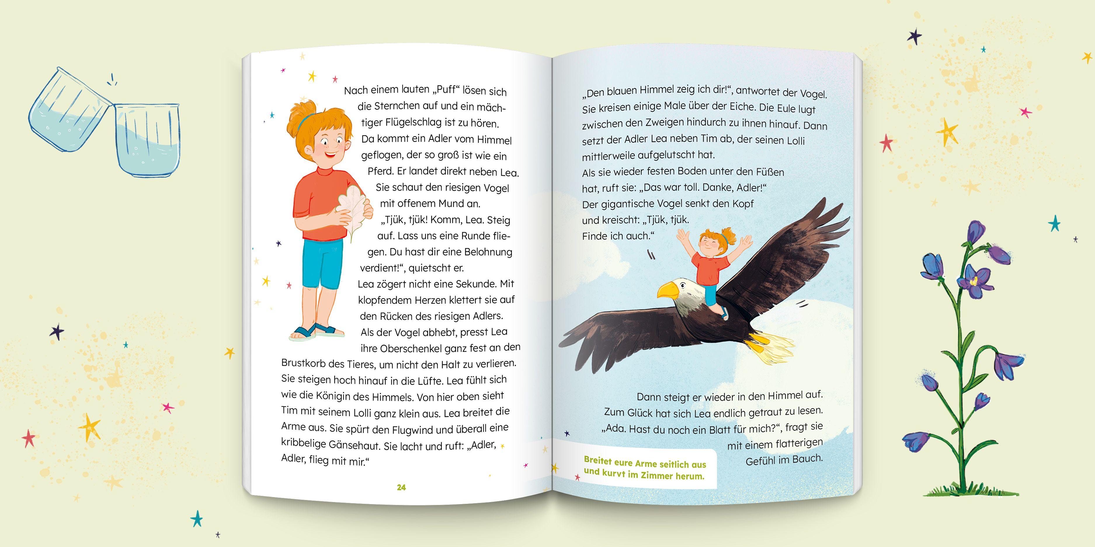 Beispielinhalt (Bild) Lesewald, Der Zauber erwacht: Buch zum Lesen lernen mit der magischen Eule Ada | Erstleserbuch mit Treppenwörter-Methode für Leseerfolg statt Frust |