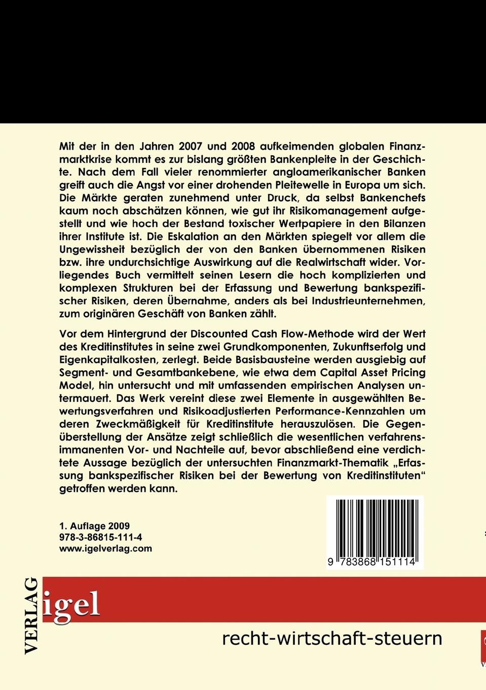 Rückseitencover Die Bewertung von Kreditinstituten