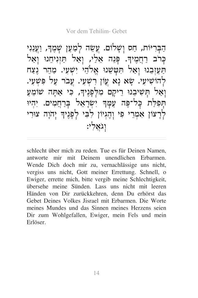 Beispielinhalt (Bild) Tehillim Schma Kolenu