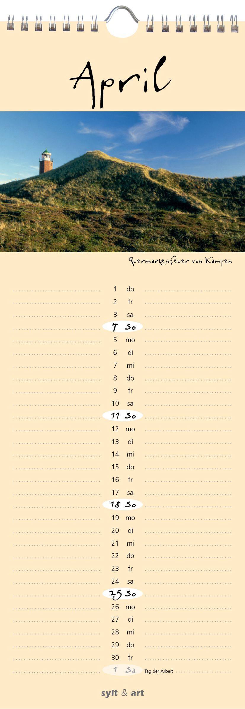 Beispielinhalt (Bild) Sylt-die Insel 2027 Streifenkalender