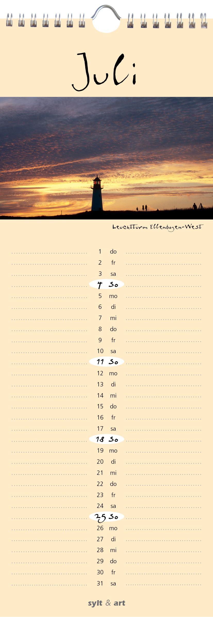 Beispielinhalt (Bild) Sylt-die Insel 2027 Streifenkalender