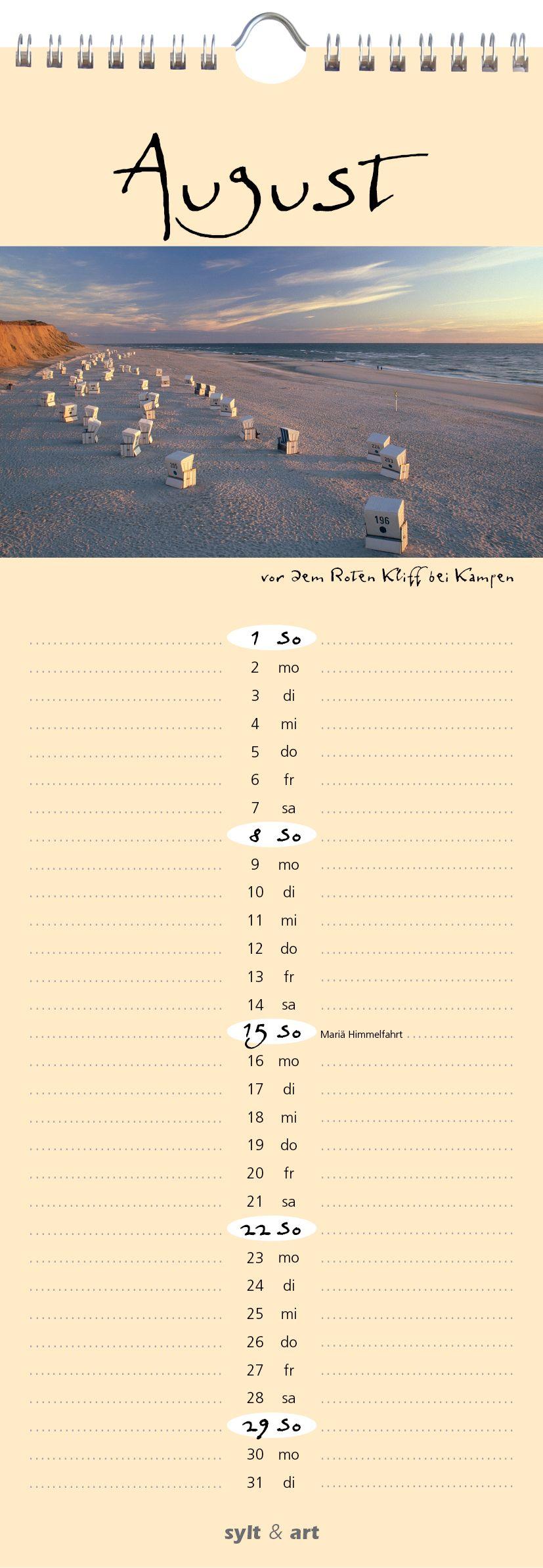 Beispielinhalt (Bild) Sylt-die Insel 2027 Streifenkalender