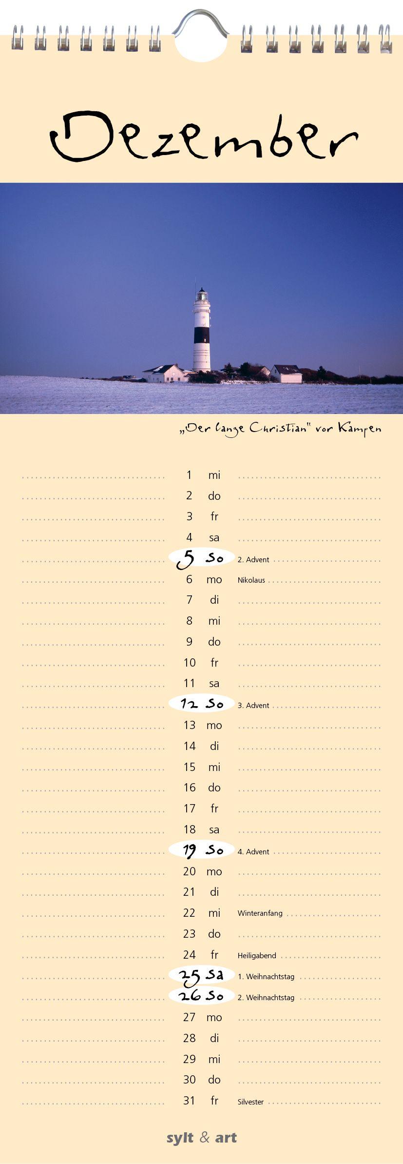 Beispielinhalt (Bild) Sylt-die Insel 2027 Streifenkalender