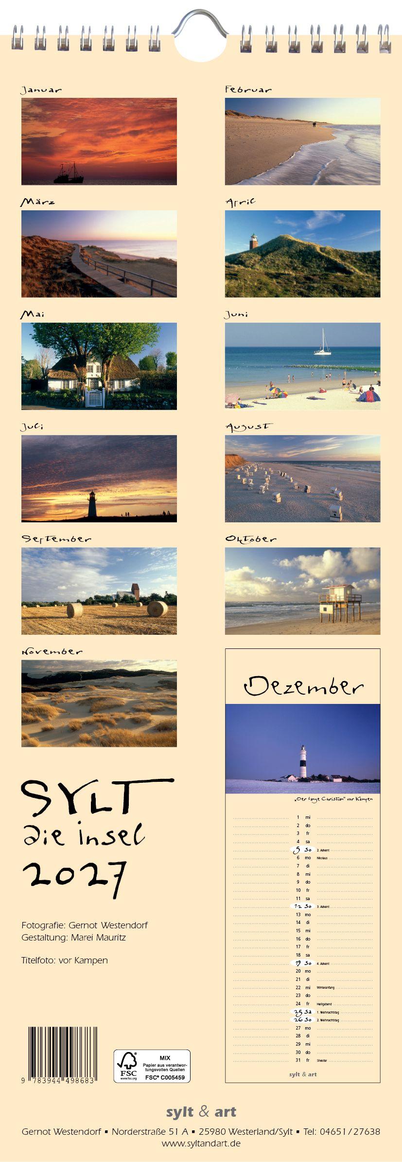 Beispielinhalt (Bild) Sylt-die Insel 2027 Streifenkalender